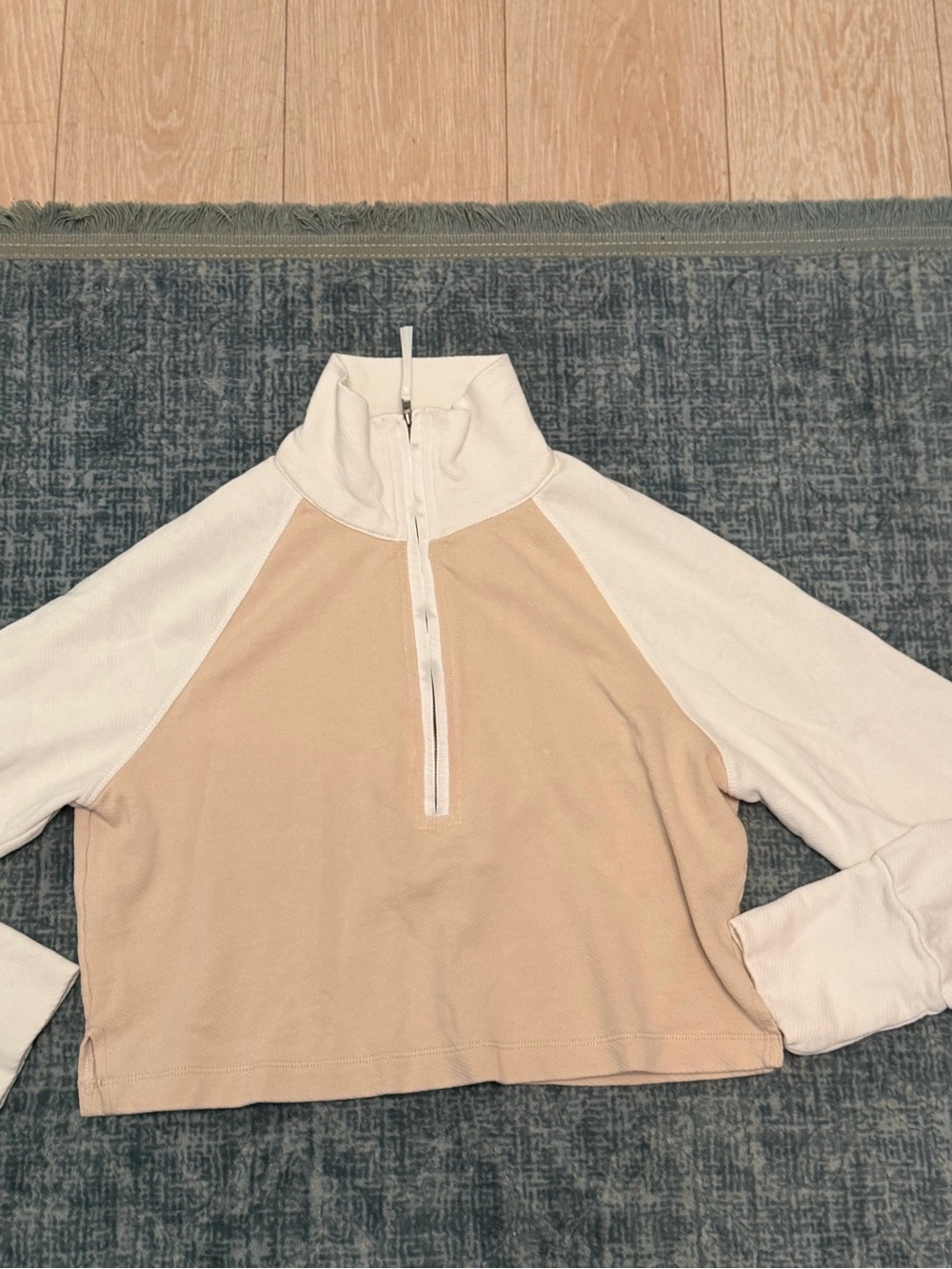 Pilcro Two-Tone Cropped Half-Zip Pullover - Cream & Beige